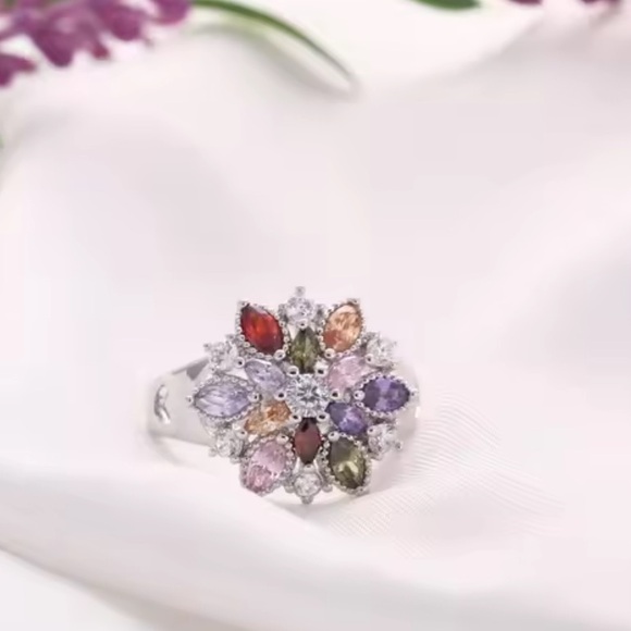 Colorful Crystal Bloom Statement Ring - Picture 2 of 8